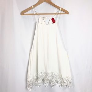 Akira White Crepe Lace Trim Sleeveless Top